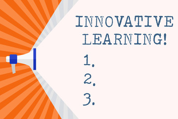 Poster - Text sign showing Innovative Learning. Business photo text Interdisciplinary teaching that stirs analytic thinking Megaphone Extending the Capacity of Volume Range thru Blank Space Wide Beam