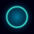 Blue neon circle, frame, dark background, vector illustration.