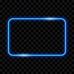 Blue neon frame on transparent background, vector illustration.