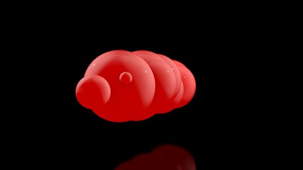 Poster - Multiplication on a black background with a reflective surface. 3D animation lots of red balls in motion.
