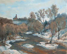 Rural Landscape With A Church On The River Bank