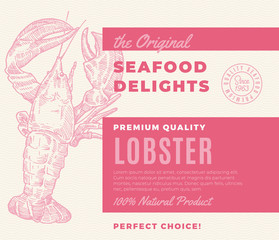 Wall Mural - premium quality seafood delights. abstract vector packaging design or label. modern typography and h