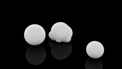 Poster - 3D rendering of many scattered white balls on a black reflective surface. Futuristic image of abstract geometric shapes.
