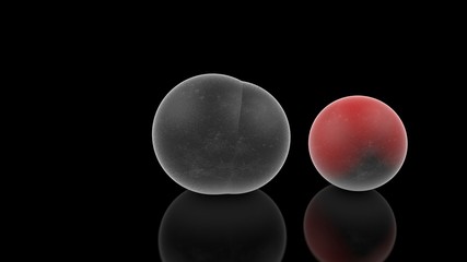 Poster - 3D illustration of balls of gray on a black background. The spheres are randomly scattered on a black, reflective surface and glow. 3D rendering of futuristic, ideas, objects with perfect surface.