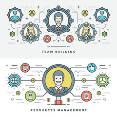 Poster - Flat line Team Building and Management. Vector illustration