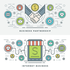 Poster - Flat line Business Partnership and Internet. Vector illustration.
