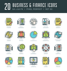 Poster - Line icons set trendy modern flat thin linear stroke vector business and finance concept.