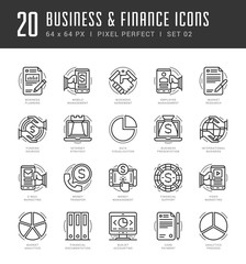 Poster - Line icons set trendy modern flat thin linear stroke vector business and finance concept.