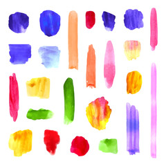 Wall Mural - Vector Colorful Watercolor Brush Strokes Collection, Realistic Paint Texture, Splashes and Dots, Artistic Hand Drawn Background.