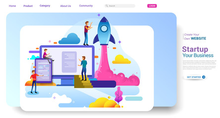 Wall Mural - landing page design concept of startup business, successful startup business concept. vector illustr