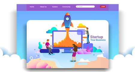 Wall Mural - landing page design concept of startup business, successful startup business concept. vector illustr