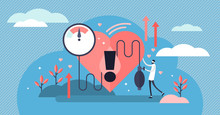 High Blood Pressure Vector Illustration. Tiny Heart Disease Persons Concept