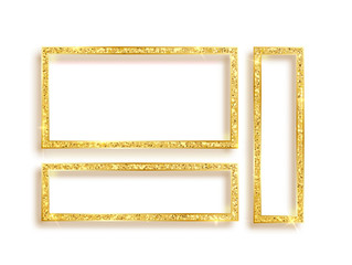 Wall Mural - set of gold glitter frames with sparkles on white background.