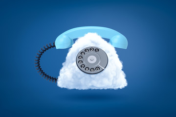 Wall Mural - 3d rendering of retro dial phone with white cloud instead of case on blue background