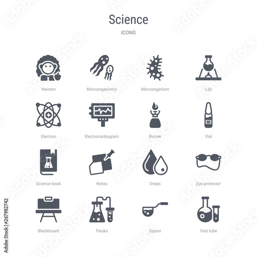 Set Of 16 Vector Icons Such As Test Tube Spoon Flasks