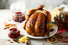 Chicken Roast With Spices, Lemon And Cherries