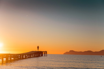 Wall Mural - Runner silhouette by the sea in the summer morning