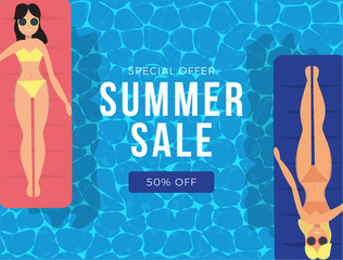 Wall Mural - Summer sale banner background, exotic floral design for banner, flyer, invitation, poster, web site or greeting card. Paper cut style,