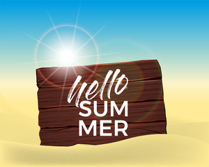 Wall Mural - Hello Summer banner beach with sun design for banner, flyer, invitation, poster, web site