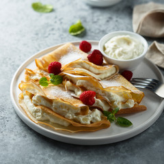 Canvas Print - Crepes stuffed with cottage cheese cream