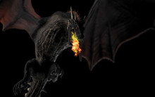Dragon Ready To Attack With Fire While Landing On Target Black Background Isolated 3d Illustration