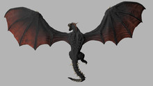 Dragon Viewed From Above On Gray Background Isolated 3d Illustration