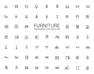 Poster - Furniture and fittings for interiors, light and mirrors. Minimalism symbols. Line icons set.