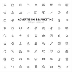 Poster - Advertising, business and marketing, promotion and investment. Minimalism symbols. Line icons set.