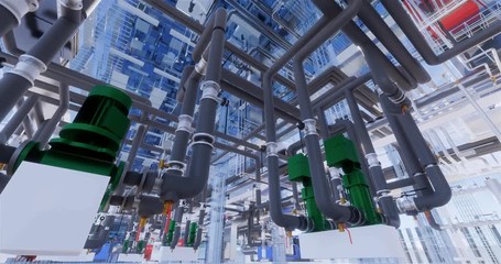 Fototapete - Timelapse visualization of a BIM model of an office building with transparent walls