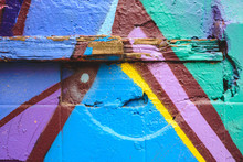 Detail Of An Anonymous Street Graffiti With Many Colors, Cheerful Urban Background.
