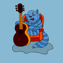 Painted Striped Cat Playing The Guitar