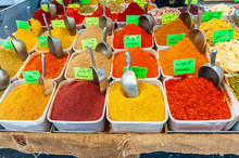 Spices Sold In Shuk Hacarmel Market, Tel Aviv, Israel