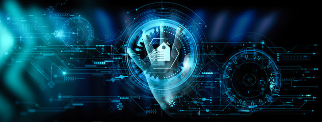 Poster - Hand pushing Smart home Automation Control System Ui with Innovation technology internet Network Concept.