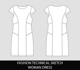 Wall Mural - Fashion technical sketch of women middle dress