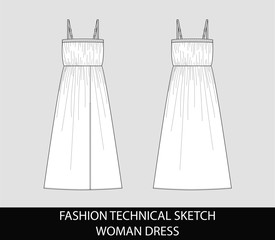 Wall Mural - Fashion technical sketch of women long dress
