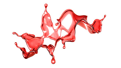 Wall Mural - A splash of a transparent red liquid on a white background. 3d illustration, 3d rendering.