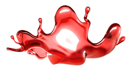 Wall Mural - A splash of a transparent red liquid on a white background. 3d illustration, 3d rendering.