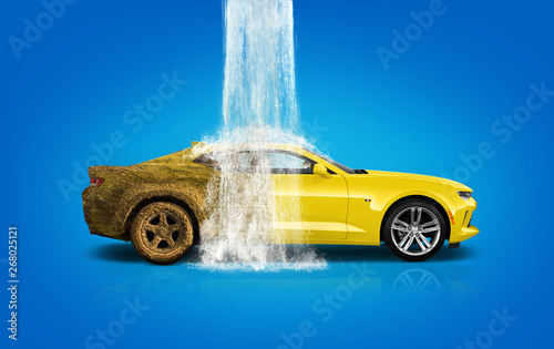 Cuadros en Lienzo Car wash, car wash foam water, Dirty car wash in action - Image