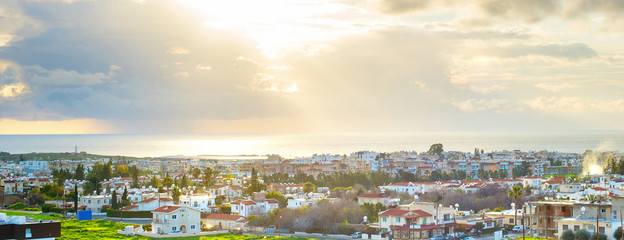 Canvas Print - Paphos cityscape panorama sunbeam