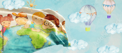 Fotografía Earth day. Education concept banner. Watercolor.