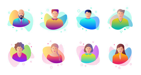man woman avatar set on dynamic modern liquid element graphic gradient flat style design fluid vecto