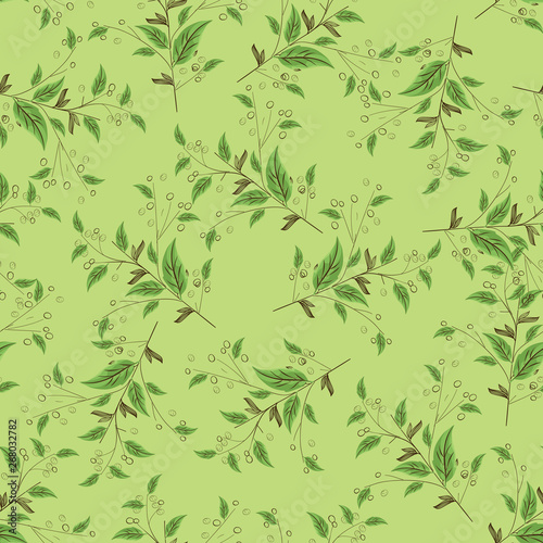 seamless hand draw thin branches and leaf pattern