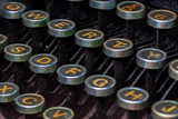 Fototapeta  - Antique Typewriter keys closeup photo - Vintage old Typewriter Machine detail