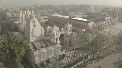 Wall Mural - Vrindavan, ISKCON temple. India, 4k aerial ungraded