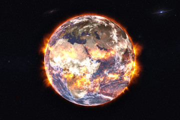 Wall Mural - Planet Earth of Solar system explosion in the outer space. Humanity end. Planetary death concept. Elements of this image were furnished by NASA.