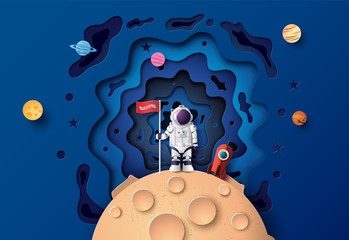 Wall Mural - astronaut with flag on the moon