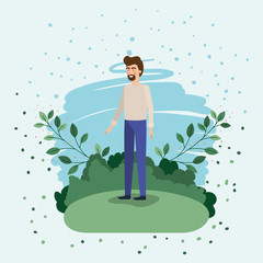 Wall Mural - young man standing in the field