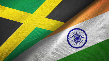 Jamaica and India two flags textile cloth, fabric texture