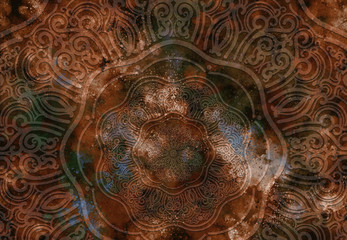 Wall Mural - abstract mandala graphic design and watercolor digital art painting for ancient geometric concept ba