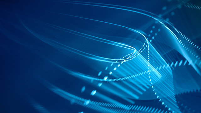 Abstract background. 3d illustration. Fractal graphics composition of dots, waves and rays of light.